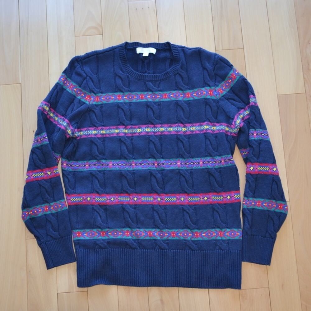 Brooks Brothers Striped Winter Sweater Size XL Navy Blue